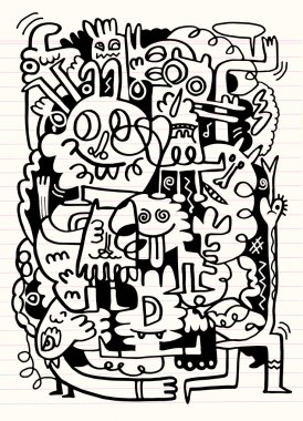 Canavarlar ve sevimli yaratık, elle çizilmiş canavarlar koleksiyonu, vektör 