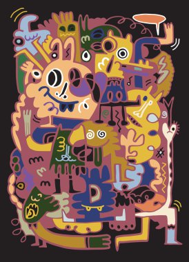 Canavarlar ve sevimli yaratık, elle çizilmiş canavarlar koleksiyonu, vektör 