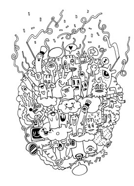 Canavarlar ve sevimli uzaylı Dostu, elle çizilmiş canavarlar koleksiyonu