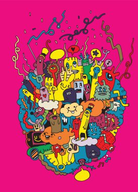 Canavarlar ve sevimli uzaylı Dostu, elle çizilmiş canavarlar koleksiyonu