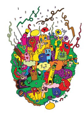 Canavarlar ve sevimli uzaylı Dostu, elle çizilmiş canavarlar koleksiyonu