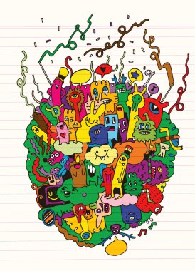 Canavarlar ve sevimli uzaylı Dostu, elle çizilmiş canavarlar koleksiyonu