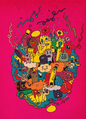 Canavarlar ve sevimli uzaylı Dostu, elle çizilmiş canavarlar koleksiyonu