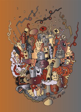 Canavarlar ve sevimli uzaylı Dostu, elle çizilmiş canavarlar koleksiyonu