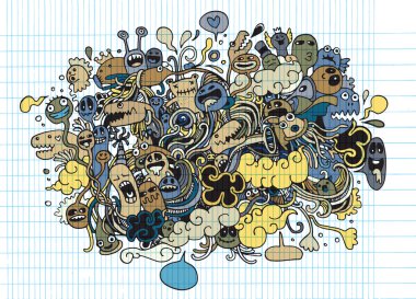 Canavarlar ve sevimli uzaylı Dostu, elle çizilmiş canavarlar koleksiyonu