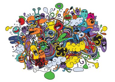 Canavarlar ve sevimli uzaylı Dostu, elle çizilmiş canavarlar koleksiyonu