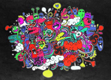 Canavarlar ve sevimli uzaylı Dostu, elle çizilmiş canavarlar koleksiyonu