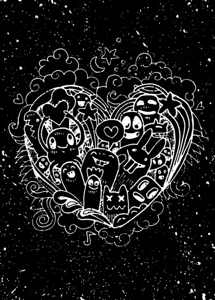 doodle heart shape  and doodles Monsters sketch. Vector illustra