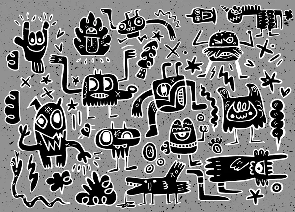 怪物和可爱的外国人友好，手工绘制的怪物集合 — 图库矢量图片