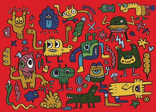 Monsters en schattige buitenaardse vriendelijk, hand getrokken monsters collectie — Stockvector