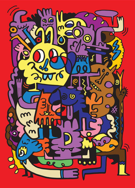 Монстры и симпатичный пришелец, коллекция нарисованных вручную монстров, вектор
 