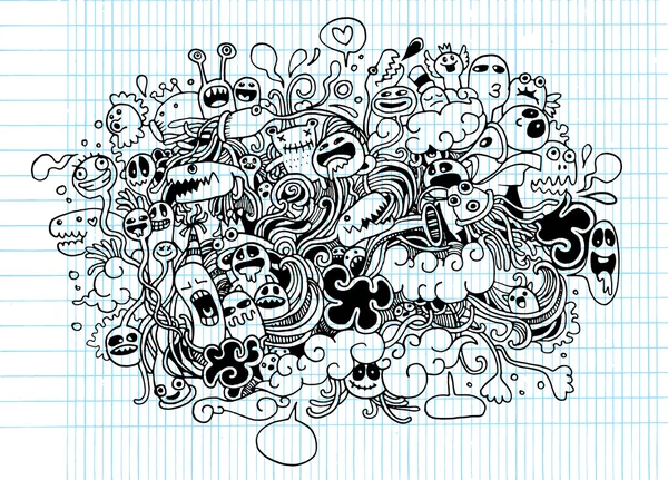 Monstra a přátelský, milý cizinec ručně kreslených příšery sbírku — Stockový vektor