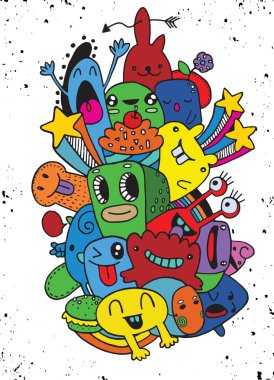 Canavarlar ve sevimli uzaylı dostu vektör çizim