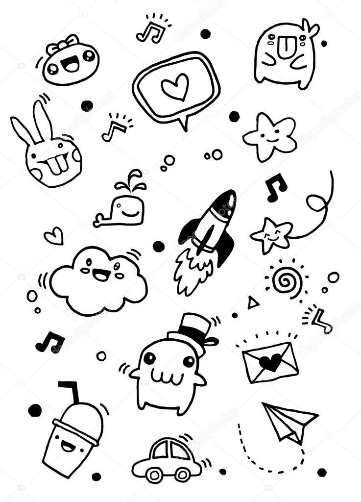 Hipster Hand drawn Crazy doodle,love letter,rocket and cute thin ...