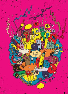 Canavarlar ve sevimli uzaylı Dostu, elle çizilmiş canavarlar koleksiyonu