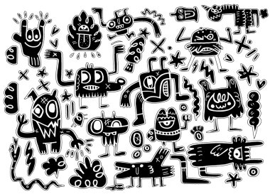 Canavarlar ve sevimli uzaylı Dostu, elle çizilmiş canavarlar koleksiyonu