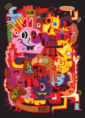 Canavarlar ve sevimli uzaylı Dostu, elle çizilmiş canavarlar koleksiyonu