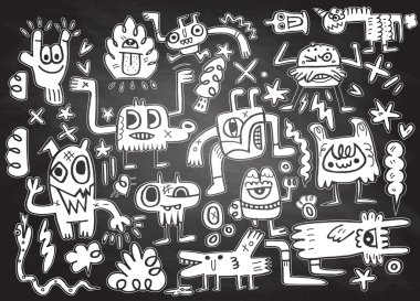 Canavarlar ve sevimli uzaylı Dostu, elle çizilmiş canavarlar koleksiyonu