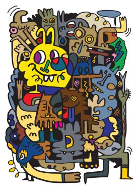 Canavarlar ve sevimli uzaylı Dostu, elle çizilmiş canavarlar koleksiyonu