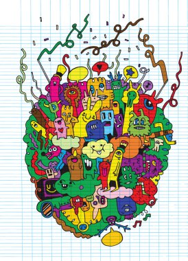 Canavarlar ve sevimli uzaylı Dostu, elle çizilmiş canavarlar koleksiyonu