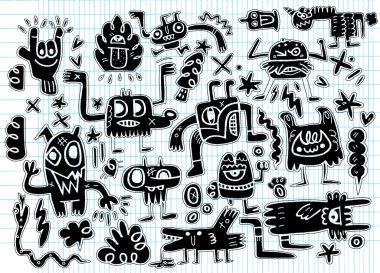 Canavarlar ve sevimli uzaylı Dostu, elle çizilmiş canavarlar koleksiyonu