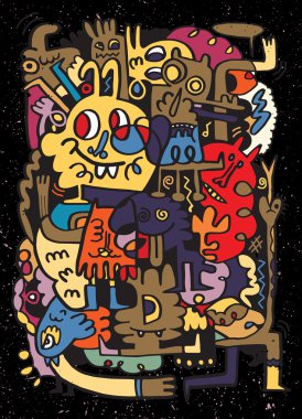 Canavarlar ve sevimli uzaylı Dostu, elle çizilmiş canavarlar koleksiyonu