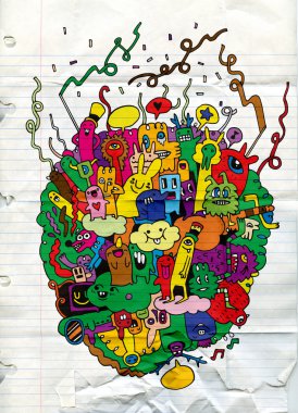 Canavarlar ve sevimli uzaylı Dostu, elle çizilmiş canavarlar koleksiyonu