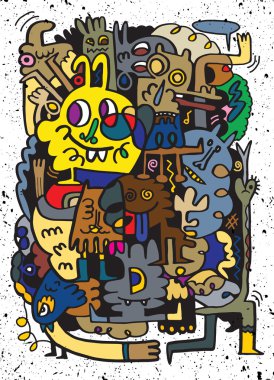 Canavarlar ve sevimli uzaylı Dostu, elle çizilmiş canavarlar koleksiyonu