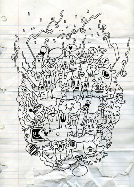 Canavarlar ve sevimli uzaylı Dostu, elle çizilmiş canavarlar koleksiyonu