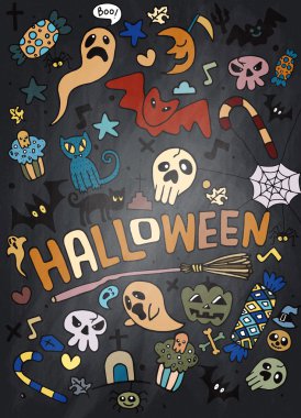 Cadılar Bayramı tatil, arka plan tasarım konsepti doodle, illüstrasyon vektör