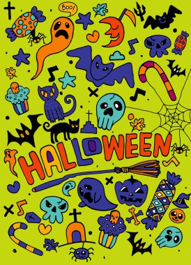 Cadılar Bayramı tatil, arka plan tasarım konsepti doodle, illüstrasyon vektör