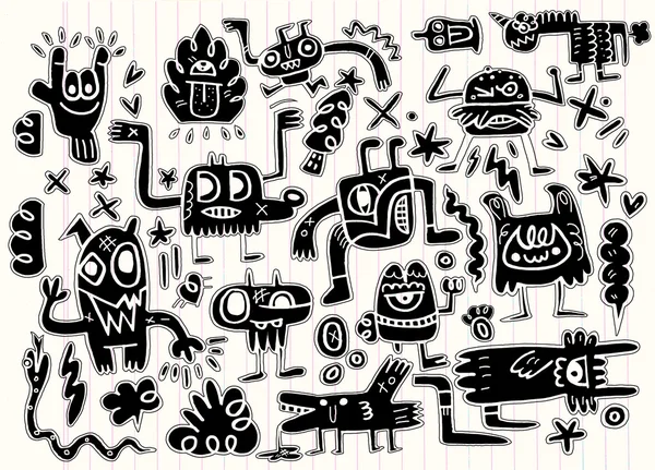 Monsters and cute alien friendly, hand drawn monsters collection — Stock Vector