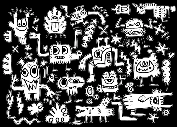 Monstruos y lindo alien friendly, colección de monstruos dibujados a mano — Vector de stock