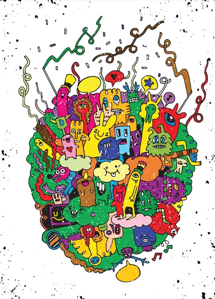 Canavarlar ve sevimli uzaylı Dostu, elle çizilmiş canavarlar koleksiyonu