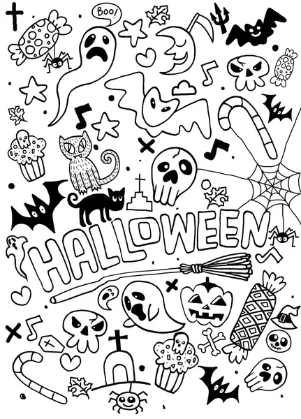 Doodle halloween férias fundo — Vetor de Stock