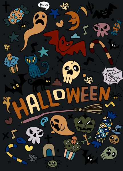 Doodle halloween holiday, concetto di design di sfondo, illustrazione vettoriale — Vettoriale Stock