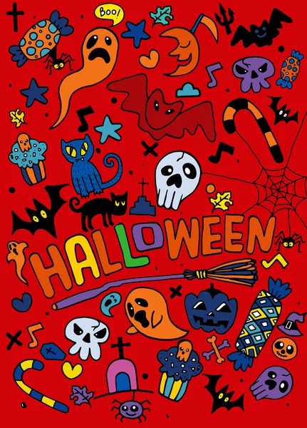 Doodle halloween holiday, concetto di design di sfondo, illustrazione vettoriale — Vettoriale Stock