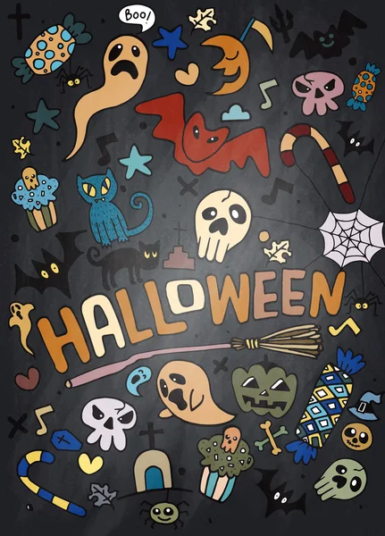 Cadılar Bayramı tatil, arka plan tasarım konsepti doodle, illüstrasyon vektör