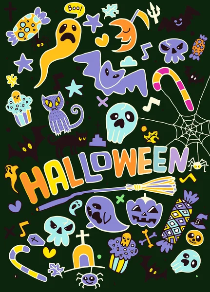 Cadılar Bayramı tatil, arka plan tasarım konsepti doodle, illüstrasyon vektör