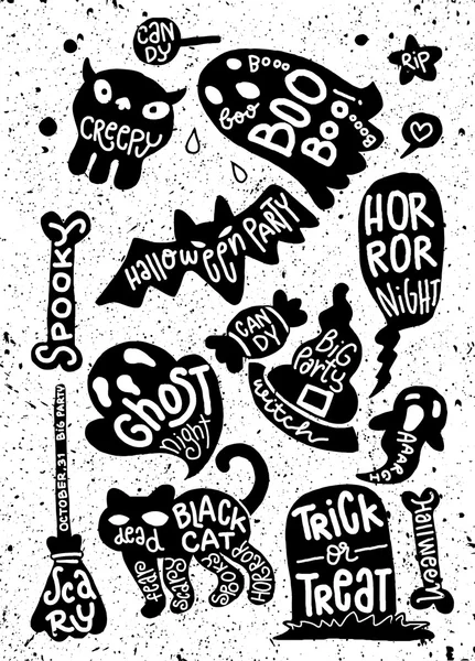 Set of Halloween Characters with Text Inside. Grunge Typographic — Stock Vector