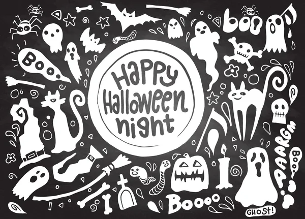 Şirin mutlu Halloween gece arka plan, elle çizilmiş stili — Stok Vektör