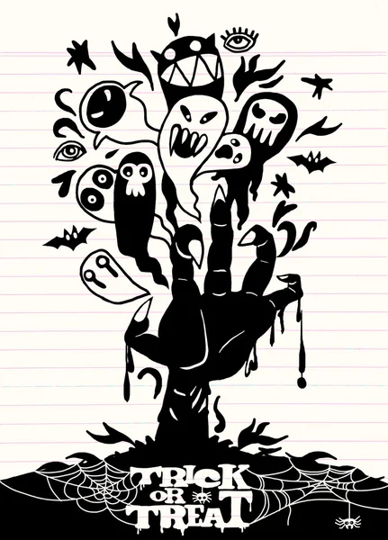 Halloween háttér zombi kéz- és szellem — Stock Vector