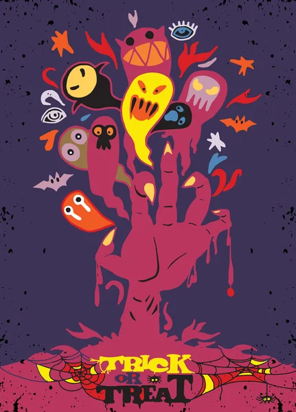 Halloween achtergrond met zombie hand en ghost — Stockvector