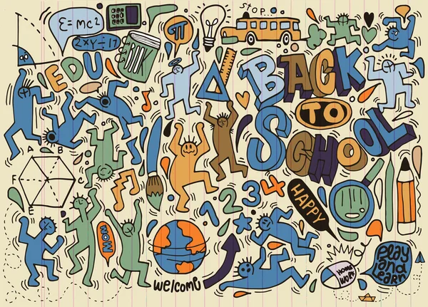 Back to school themed doodle background,School doodles, vector s — ストックベクタ