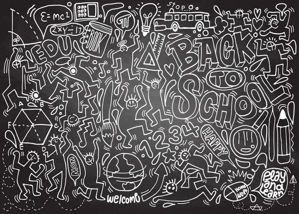Vissza az iskolába témájú doodle háttér, iskolai doodles, s vektor — Stock Vector