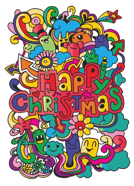 Ručně kreslenou vánoční ikony set doodle, vektorové ilustrace — Stockový vektor