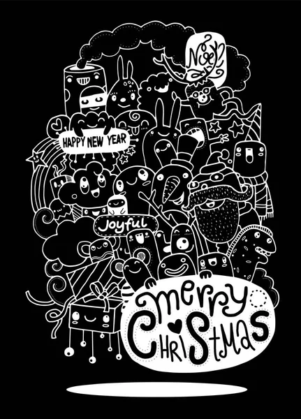 Vektorové ilustrace Doodle Vánoční pozadí, Ruční kresba — Stockový vektor