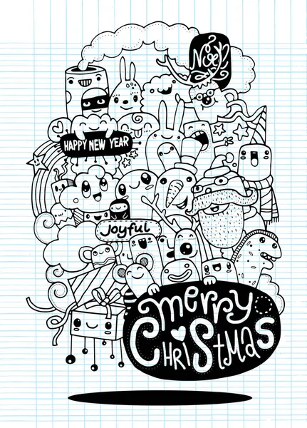 Vektorové ilustrace Doodle Vánoční pozadí, Ruční kresba — Stockový vektor