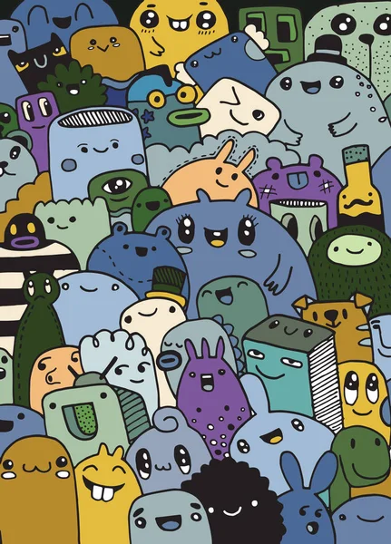 Szórakoztató aranyos rajzfilm szörnyek a gyerekek Design kollekció, kézzel rajzolt — Stock Vector