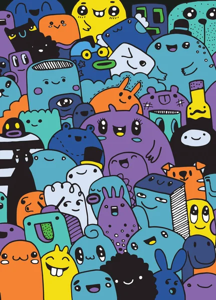 Monstres de dessin animé mignon amusant pour enfants Design Collection, dessiné à la main — Image vectorielle